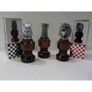 Set of 3 Vtg Avon Chess Pieces King Knight Rook 3 fl oz Tai Winds Tribute Spicy